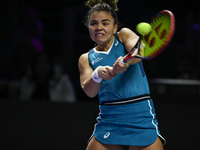 RIYADH, SAUDI ARABIA - NOVEMBER 02: Jasmine Paolini of Italy in action during her match against Kazakhstan's Elena Rybakina at the 2024 WTA...