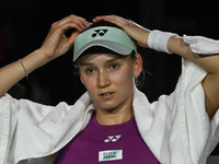 RIYADH, SAUDI ARABIA - NOVEMBER 02: Elena Rybakina of Kazakhstan during her match against Jasmine Paolini of Italy at the 2024 WTA Finals, p...