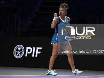 RIYADH, SAUDI ARABIA - NOVEMBER 02: Jasmine Paolini of Italy during her match against Kazakhstan's Elena Rybakina at the 2024 WTA Finals, pa...