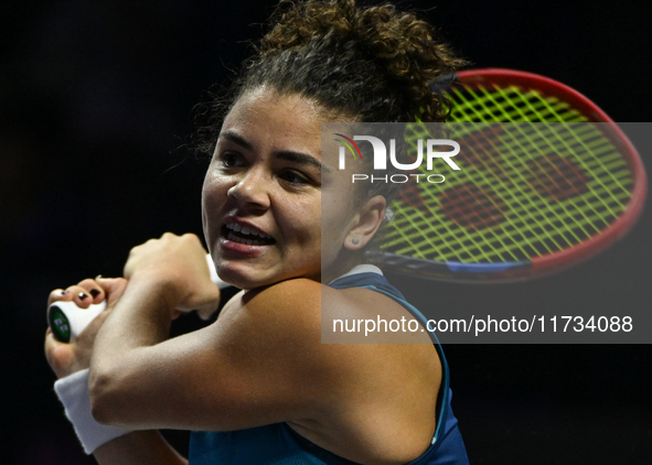 RIYADH, SAUDI ARABIA - NOVEMBER 02: Jasmine Paolini of Italy during her match against Kazakhstan's Elena Rybakina at the 2024 WTA Finals, pa...