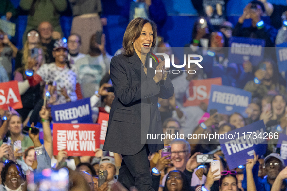 Vice President of the United States Kamala Harris delivered remarks at a campaign rally four days before Election Day at Wisconsin State Fai...