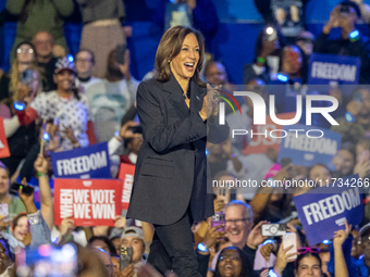 Vice President of the United States Kamala Harris delivered remarks at a campaign rally four days before Election Day at Wisconsin State Fai...