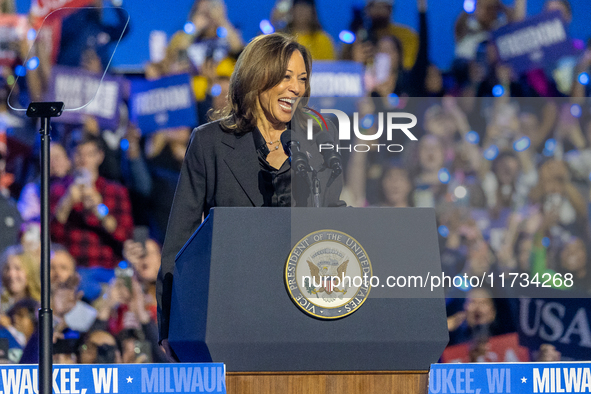 Vice President of the United States Kamala Harris delivered remarks at a campaign rally four days before Election Day at Wisconsin State Fai...