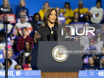 Vice President of the United States Kamala Harris delivered remarks at a campaign rally four days before Election Day at Wisconsin State Fai...