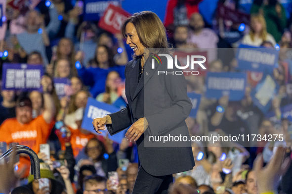 Vice President of the United States Kamala Harris delivered remarks at a campaign rally four days before Election Day at Wisconsin State Fai...