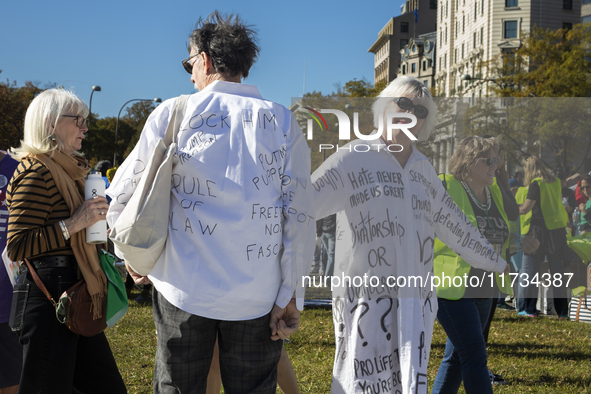 Thousands of demonstrators attend the Women's March in support of Vice President Kamala Harris in Washington DC, USA, on November 2, 2024. T...