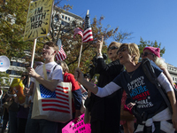 Abortion rights activists chant slogans during the National Women's March at Freedom Plaza in Washington DC, USA, on November 2, 2024. Just...