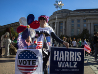 A handicapped person is seen during the National Women's March at Freedom Plaza in Washington DC, USA, on November 2, 2024. Just days before...