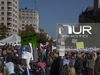 Thousands of demonstrators attend the Women's March in support of Vice President Kamala Harris in Washington DC, USA, on November 2, 2024. T...