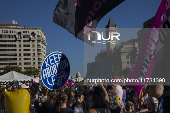 Thousands of demonstrators attend the Women's March in support of Vice President Kamala Harris in Washington DC, USA, on November 2, 2024. T...