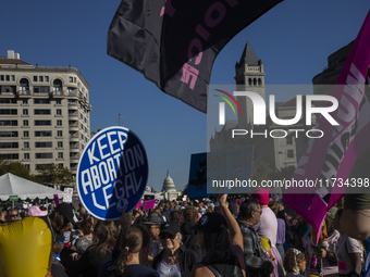 Thousands of demonstrators attend the Women's March in support of Vice President Kamala Harris in Washington DC, USA, on November 2, 2024. T...