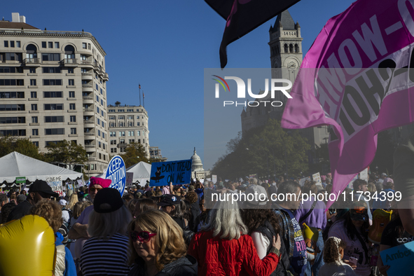 Thousands of demonstrators attend the Women's March in support of Vice President Kamala Harris in Washington DC, USA, on November 2, 2024. T...