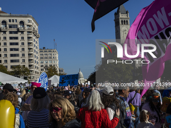 Thousands of demonstrators attend the Women's March in support of Vice President Kamala Harris in Washington DC, USA, on November 2, 2024. T...