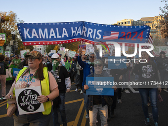 Thousands of demonstrators attend the Women's March in support of Vice President Kamala Harris in Washington DC, USA, on November 2, 2024. T...