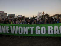 Demonstrators chant slogans during the National Women's March in front of the White House in Washington DC, USA, on November 2, 2024. Just d...