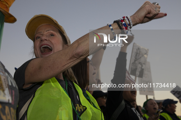 Demonstrators chant slogans during the National Women's March in front of the White House in Washington DC, USA, on November 2, 2024. Just d...