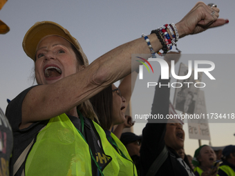 Demonstrators chant slogans during the National Women's March in front of the White House in Washington DC, USA, on November 2, 2024. Just d...