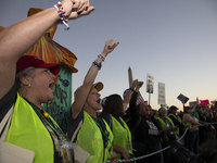 Demonstrators chant slogans during the National Women's March in Washington DC, USA, on November 2, 2024. Just days before the US Election,...