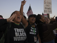 Demonstrators chant slogans during the National Women's March in Washington DC, USA, on November 2, 2024. Just days before the US Election,...