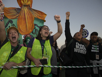 Demonstrators chant slogans during the National Women's March in front of the White House in Washington DC, USA, on November 2, 2024. Just d...