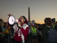 Demonstrators chant slogans during the National Women's March in Washington DC, USA, on November 2, 2024. Just days before the US Election,...