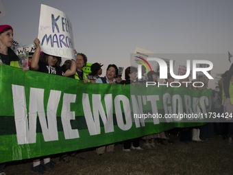 Demonstrators chant slogans during the National Women's March in front of the White House in Washington DC, USA, on November 2, 2024. Just d...