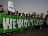 Demonstrators chant slogans during the National Women's March in front of the White House in Washington DC, USA, on November 2, 2024. Just d...