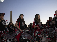 Drummers perform during the National Women's March in Washington DC, USA, on November 2, 2024. Just days before the US Election, thousands o...