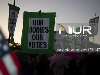 Thousands of demonstrators attend the Women's March in support of Vice President Kamala Harris in Washington DC, USA, on November 2, 2024. T...