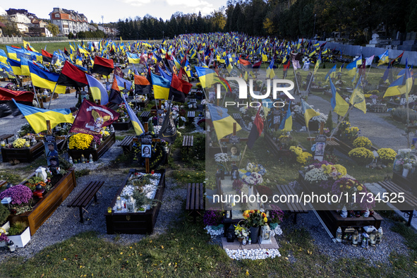 The Mars field of the Lychakiv cemetery is the place where the military killed in battles with the Russian occupiers are buried in Lviv, Ukr...