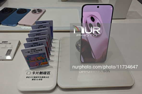 An OPPO Find X8 mobile phone is for sale at an OPPO store in Shanghai, China, on November 3, 2024. 