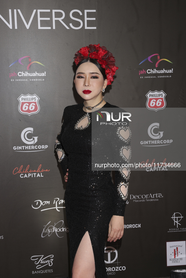 Anne Jakkaphong attends the red carpet for the Miss Universe Catrinas Gala at Antiguo Colegio de las Vizcainas in Mexico City, Mexico, on No...