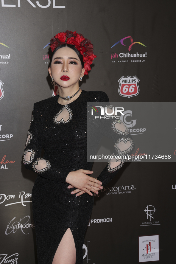 Anne Jakkaphong attends the red carpet for the Miss Universe Catrinas Gala at Antiguo Colegio de las Vizcainas in Mexico City, Mexico, on No...