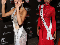 Miss Peru Tatiana Calmell and Miss Portugal Andreea Correia attend the red carpet for the Miss Universe Catrinas Gala at Antiguo Colegio de...