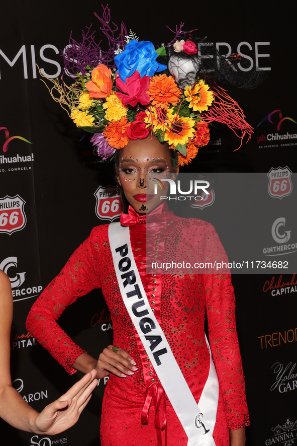 Miss Portugal Andreea Correia attends the red carpet for the Miss Universe Catrinas Gala at Antiguo Colegio de las Vizcainas in Mexico City,...