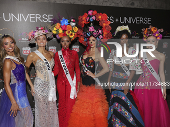 (L-R) Miss Bonaire Ruby Pouchet, Miss Peru Tatiana Calmell, Miss Portugal Andreea Correia, Miss Bulgaria Elena Vian, Miss Saint Lucia Skye F...