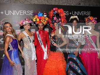 (L-R) Miss Bonaire Ruby Pouchet, Miss Peru Tatiana Calmell, Miss Portugal Andreea Correia, Miss Bulgaria Elena Vian, Miss Saint Lucia Skye F...