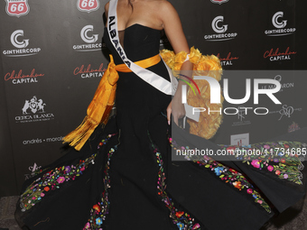 Miss Albania Franceska Rustemi attends the red carpet for the Miss Universe Catrinas Gala at Antiguo Colegio de las Vizcainas in Mexico City...