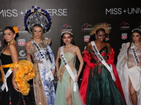 (L-R) Miss Albania Franceska Rustemi, Miss Hungary Kenez Nora, Miss Laos Miepooh Phiranya Thipphomvong, Miss Guadeloupe Coraly Desplan, and...