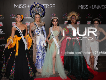 (L-R) Miss Albania Franceska Rustemi, Miss Hungary Kenez Nora, Miss Laos Miepooh Phiranya Thipphomvong, Miss Guadeloupe Coraly Desplan, and...