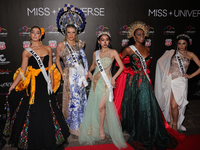 (L-R) Miss Albania Franceska Rustemi, Miss Hungary Kenez Nora, Miss Laos Miepooh Phiranya Thipphomvong, Miss Guadeloupe Coraly Desplan, and...