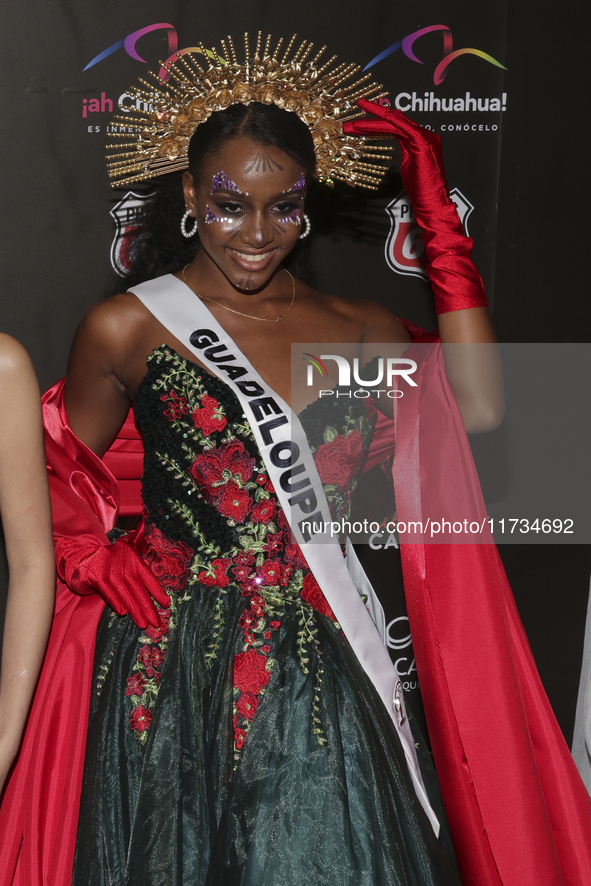 Miss Guadeloupe Coraly Desplan attends the red carpet for the Miss Universe Catrinas Gala at Antiguo Colegio de las Vizcainas in Mexico City...