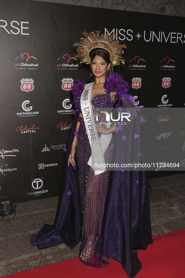 Miss Universe Sheynnis Palacios attends the red carpet for the Miss Universe Catrinas Gala at Antiguo Colegio de las Vizcainas in Mexico Cit...