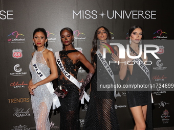 (L-R) Miss Fiji Manshika Prasad, Miss Jamaica Rachel Silvera, Miss Pakistan Noor Xarmina, and Miss Greece Christianna Katsieri attend the re...