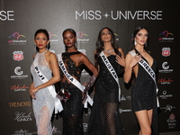 (L-R) Miss Fiji Manshika Prasad, Miss Jamaica Rachel Silvera, Miss Pakistan Noor Xarmina, and Miss Greece Christianna Katsieri attend the re...