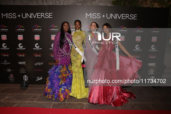 (L-R) Miss Trinidad and Tobago Jenelle Thongs, Miss Bahamas Selvinique Wright, Miss Albania Franceska Rustemi, and Miss United States Alma C...