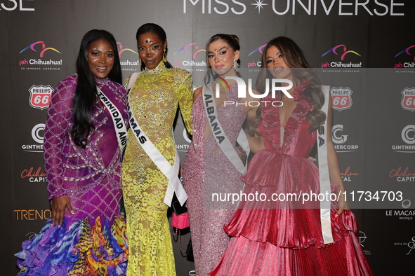 (L-R) Miss Trinidad and Tobago Jenelle Thongs, Miss Bahamas Selvinique Wright, Miss Albania Franceska Rustemi, and Miss United States Alma C...