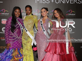 (L-R) Miss Trinidad and Tobago Jenelle Thongs, Miss Bahamas Selvinique Wright, Miss Albania Franceska Rustemi, and Miss United States Alma C...