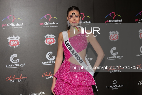 Miss Lebanon Nada Koussa attends the red carpet for the Miss Universe Catrinas Gala at Antiguo Colegio de las Vizcainas in Mexico City, Mexi...