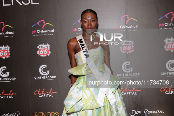 Miss Malta Beatrice Njoya attends the red carpet for the Miss Universe Catrinas Gala at Antiguo Colegio de las Vizcainas in Mexico City, Mex...